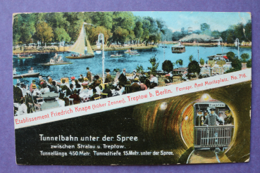 Ansichtskarte AK Berlin 1915 Treptow Etablissement Friedrich Knape Zenner Moritzplatz 716 Tunnel Spree Stralau Bahn Ortsansicht Architektur